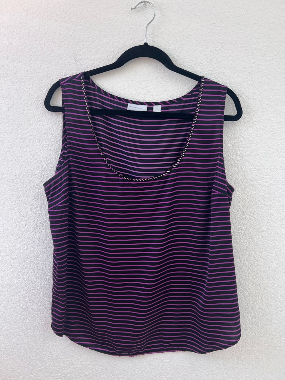 NY & Co Striped Sleeveless Tank Top - Purple-Black